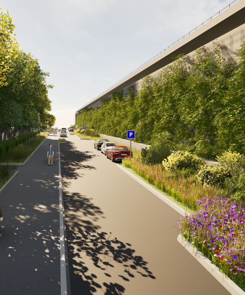 Image de synthèse © Ville d’Yverdon-les-Bains / MEI : perspective projetée de l’avenue de la Plage