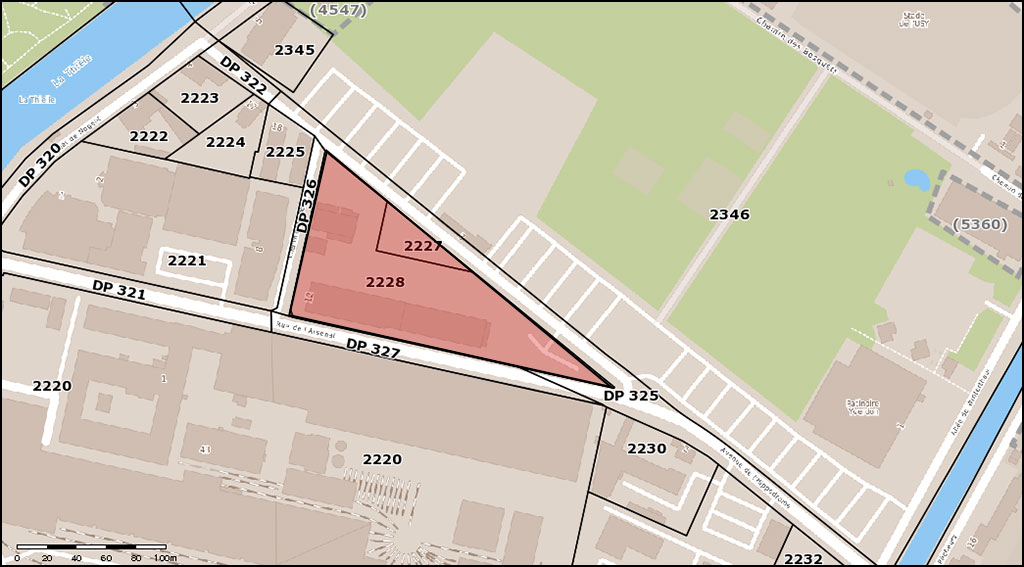 Parcelle n°2228, dite "Derrière les Ateliers" en vue plan